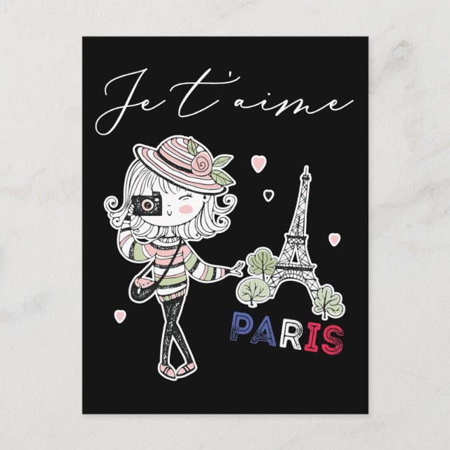 Love Paris Theme Women France Girls Eiffel Tower Postcard (Front)