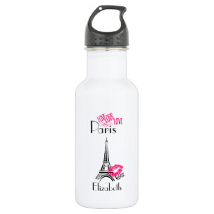 Love Paris with Eiffel Tower and Lipstick Lips 532 Ml Water Bottle