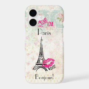 Love Paris with Eiffel Tower on Vintage Pattern