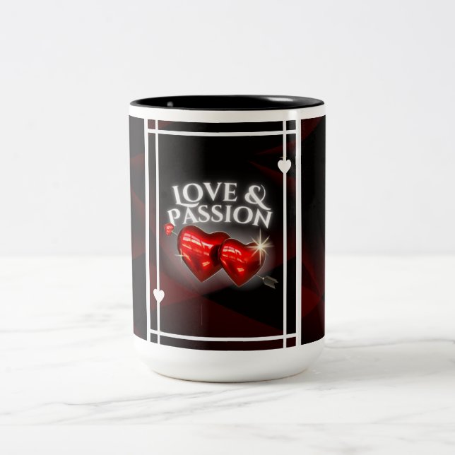 Love & Passion Mug - Red Glowing Hearts on Black (Center)