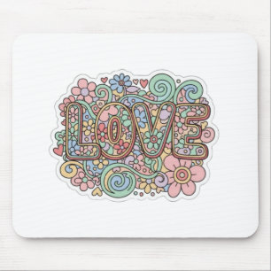 Love Pastel Floral Retro Typography Mouse Pad