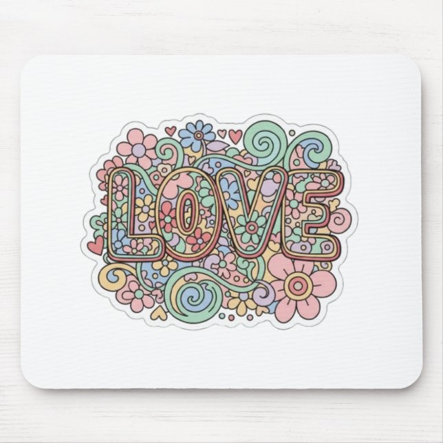 Love Pastel Floral Retro Typography Mouse Pad (Front)