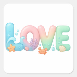 Love Pastel Ocean Glossy Word Square Sticker