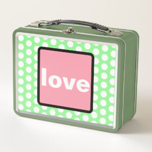 Love Pastel Pink Mint Green Polka Dots Metal Lunch Box