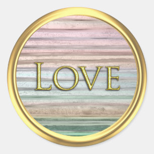 LOVE Pastel Stripe Gold  Classic Round Sticker