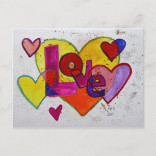 Love Patchwork Glitter Hearts Postcard