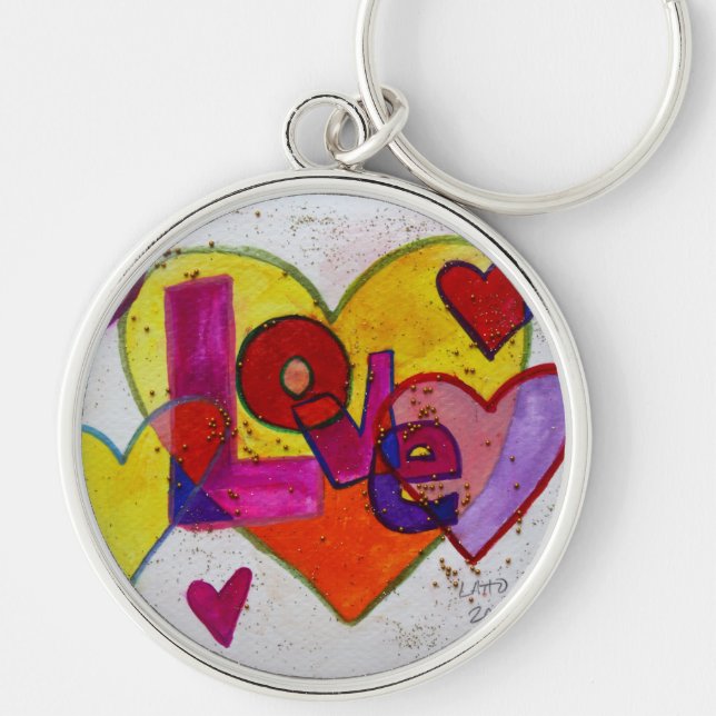 Love Patchwork Hearts Glitter Painting Keychain (Front)