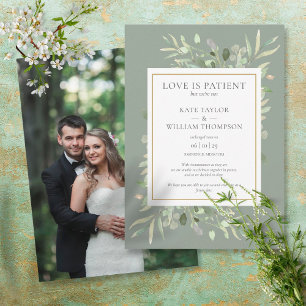 Love Patient Elopement Sage Wedding Announcement