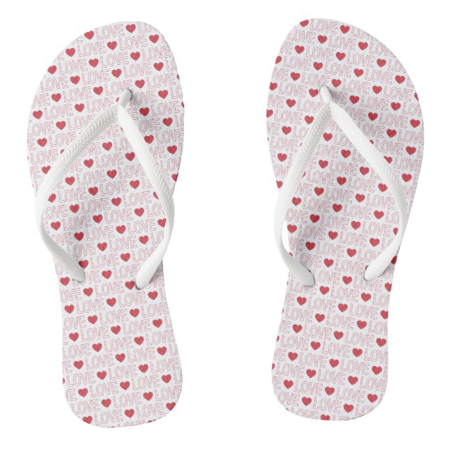 Love Pattern Flip Flops - Red Outline (Footbed)