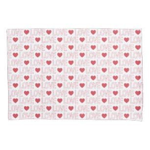 Love Pattern Pillow Case - Red Outline