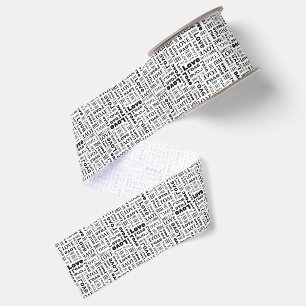 Love Pattern with Black Letters  Grosgrain Ribbon
