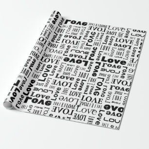 Love Pattern with Black Letters Wrapping Paper