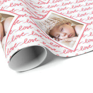 Love Pattern with Photo Pink Valentine's Day Wrapping Paper