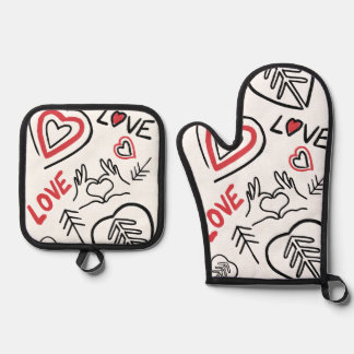 Love Patterns Cooking Manic Oven Mitt & Pot Holder Set