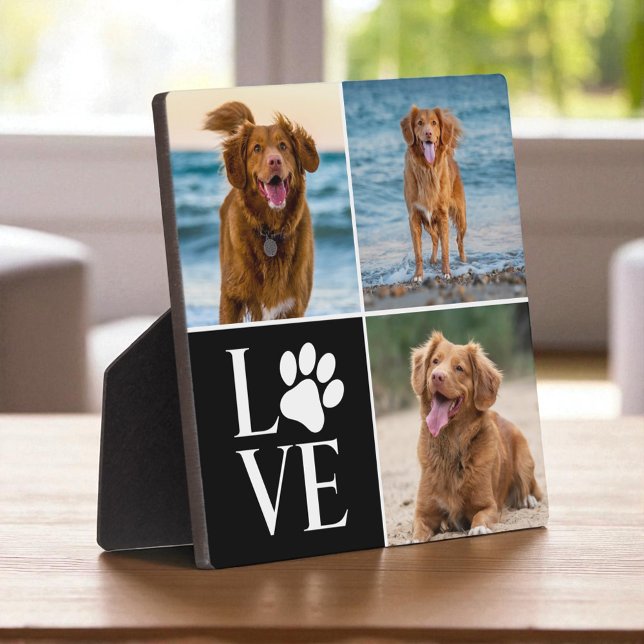 Love Paw Dog Lover 3 Photo Collage Pets Modern  Plaque (Creator Uploaded)