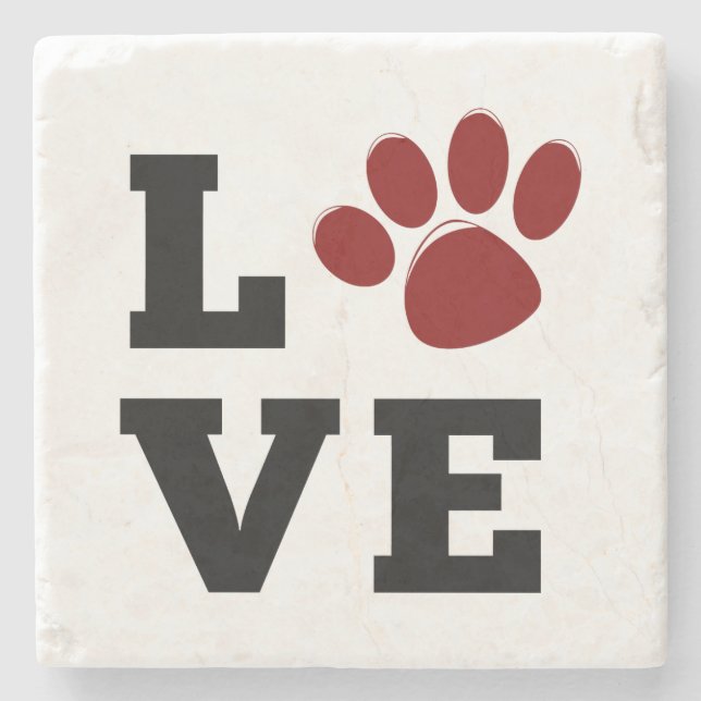 Love Paw Print Animal Lover Dog Lover Stone Coaster (Front)