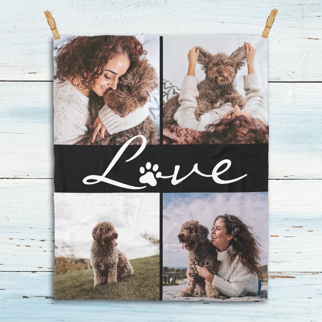 Love Paw Print Dog Lover Photo Fleece Blanket (Creator Uploaded)