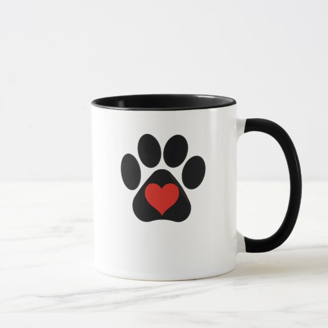 Love Paw Print with red heart  Mug (Right)