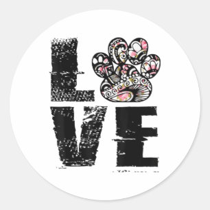 Love Paw Tattoo Flower Dog Lover _1 Classic Round Sticker
