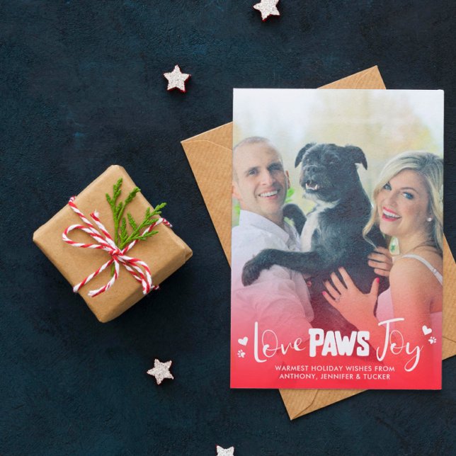 Love Paws Joy - Red & White - Pets Christmas Photo Holiday Card (Creator Uploaded)