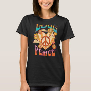 LOVE PEACE 60S 70S RETRO COLORFUL FLOWERS HEART T-Shirt
