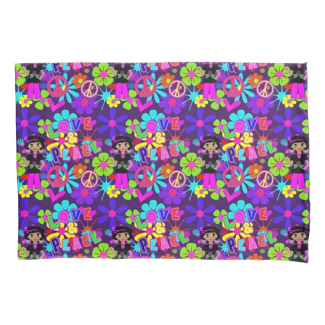 Love & Peace 60'S  Hippie Flower Power Groovy Pillowcase (Front)