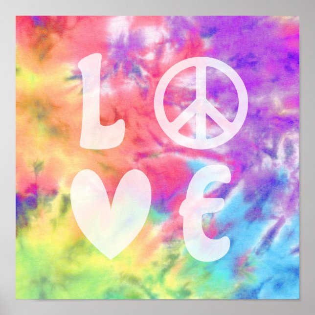 Love Peace Abstract Pastel Rainbow Batik Tie Dye Poster (Front)