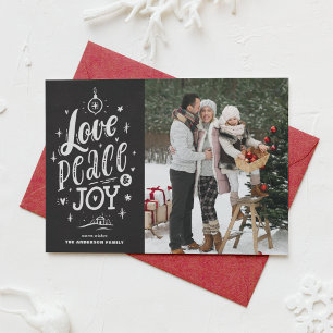 Love Peace and Joy Chalkboard Christmas Photo Holiday Card