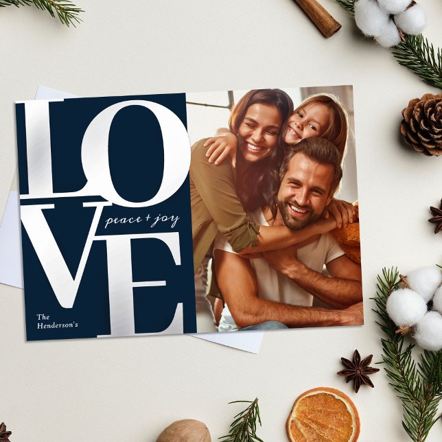 Love, Peace and Joy Christmas Blue Family Photo (Creator Uploaded)