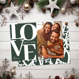 Love, Peace and Joy Christmas Green Family Photo Holiday Card
