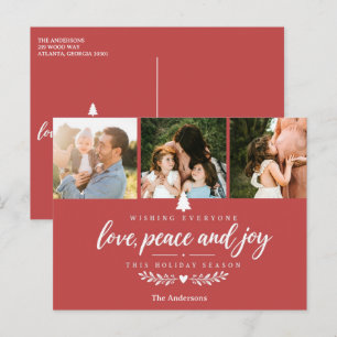 Love Peace and Joy Family Photo Christmas Holiday Postcard