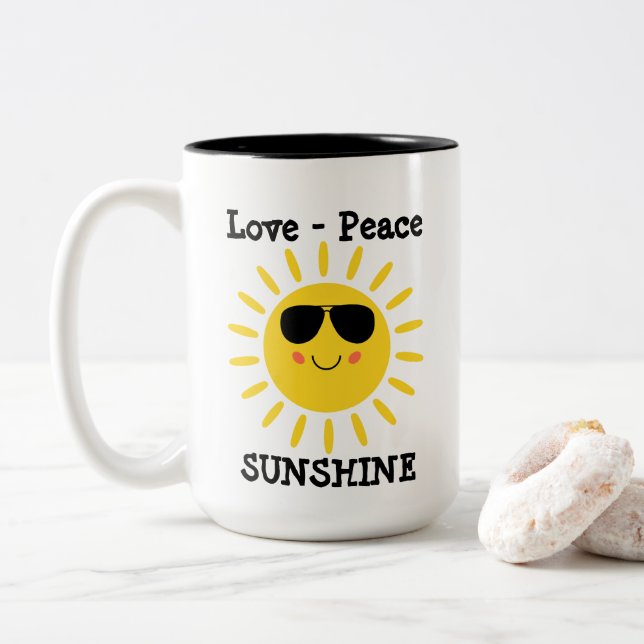 Love Peace and Sunshine  Two-Tone Coffee Mug (With Donut)