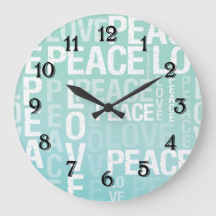 Love Peace Blue Mint Ombre Large Clock