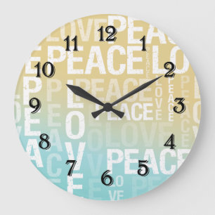 Love Peace Blue Yellow Ombre Large Clock