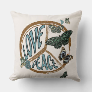 Love Peace Butterflies Vintage Summer Hippie Cushion