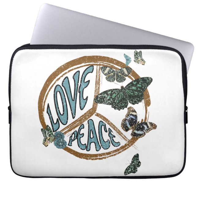 Love Peace Butterflies Vintage Summer Hippie Laptop Sleeve (Front)