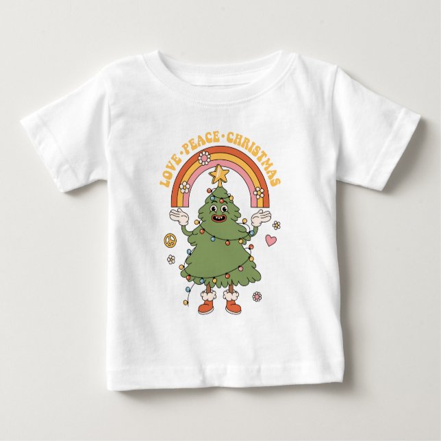 Love, Peace, Christmas - A Groovy Holiday Baby T-Shirt (Front)