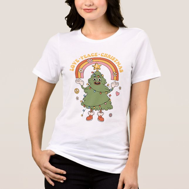 Love, Peace, Christmas - A Groovy Holiday Tri-Blend Shirt (Front)