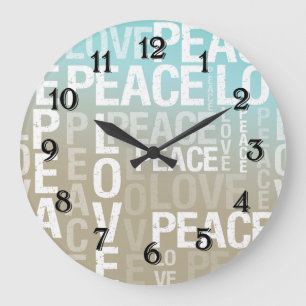 Love Peace Cream Aqua Ombre Large Clock