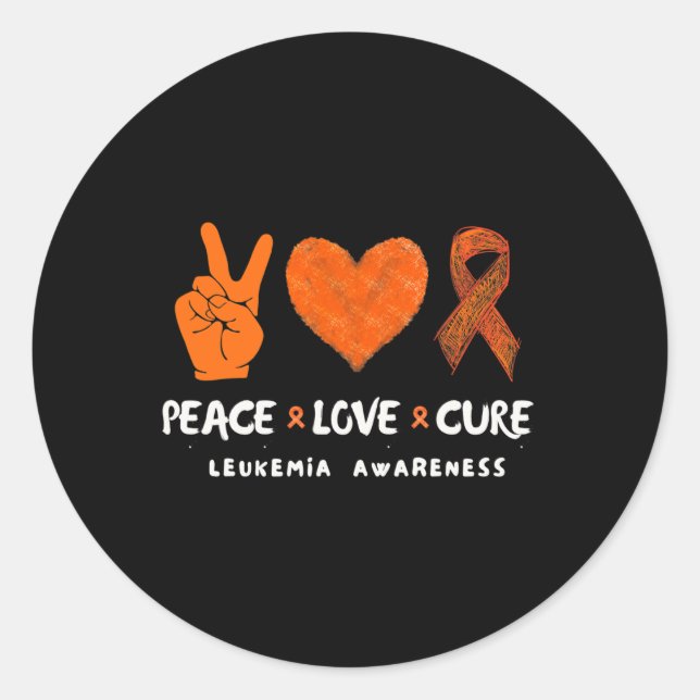 Love Peace Cure Leukaemia Awareness  Classic Round Sticker (Front)