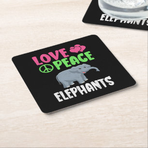 Love Peace Elephants Cute Zoo Animals Elephants  Square Paper Coaster