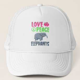 Love Peace Elephants Cute Zoo Animals Elephants Trucker Hat