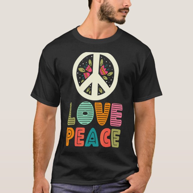 Love Peace Floral Peace Sign 60s 70s Costume Men W T-Shirt (Front)