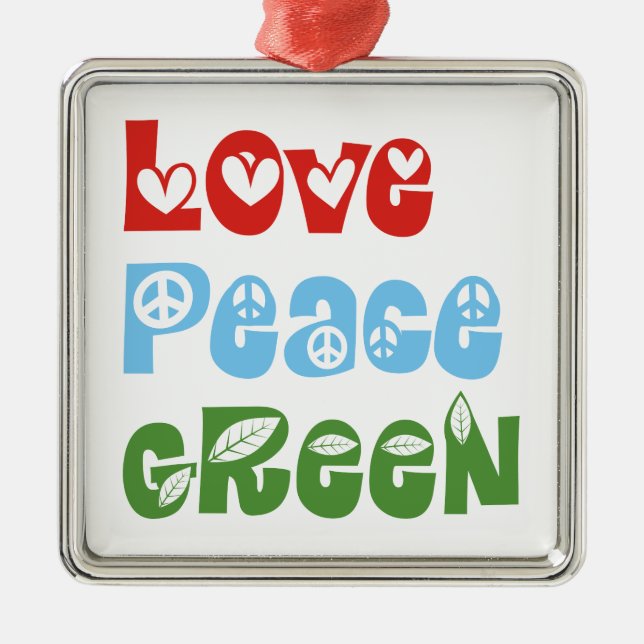 Love, Peace, Green custom ornament (Front)