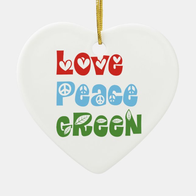 Love, Peace, Green custom ornament (Front)
