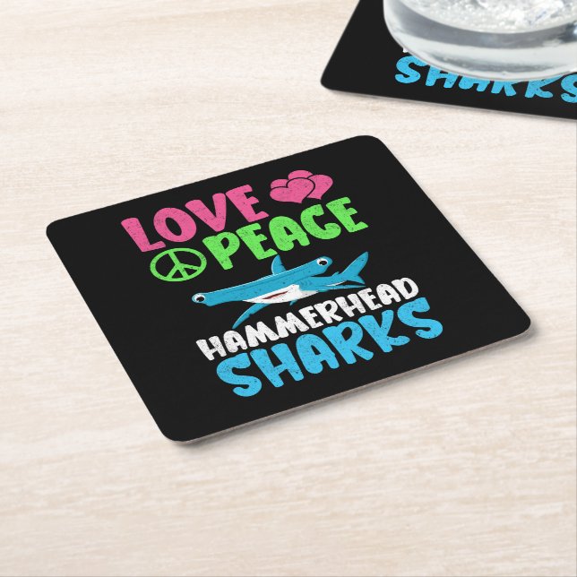 Love Peace Hammerhead Sharks Cute Sea Animals Fans Square Paper Coaster (Angled)