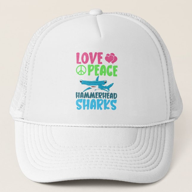 Love Peace Hammerhead Sharks Cute Sea Animals Fans Trucker Hat (Front)