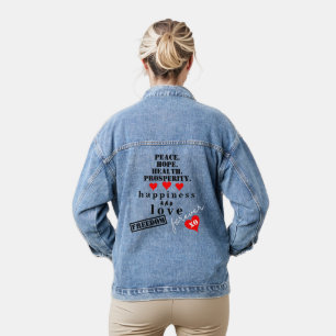 Love Peace Hope Freedom Red Hearts Denim Jacket