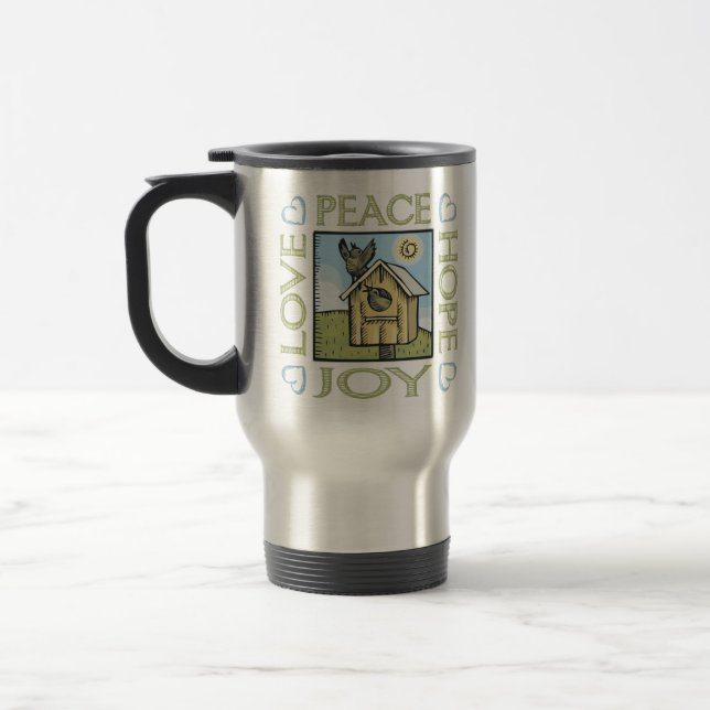 Love, Peace, Hope, Joy Travel Mug (Left)