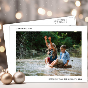 Love Peace Hope   Minimalist Happy New Year Photo Holiday Postcard